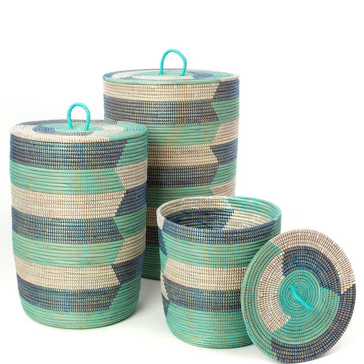 Swahili | AFRICAN MODERN - Wholesale Basket - Set of Three Blue Sahara Hamper Baskets