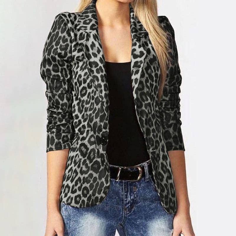 kycozy - Wholesale Blazer - Dames - Lange Mouwen Revers Luipaardprint Blazer Bovenkleding1