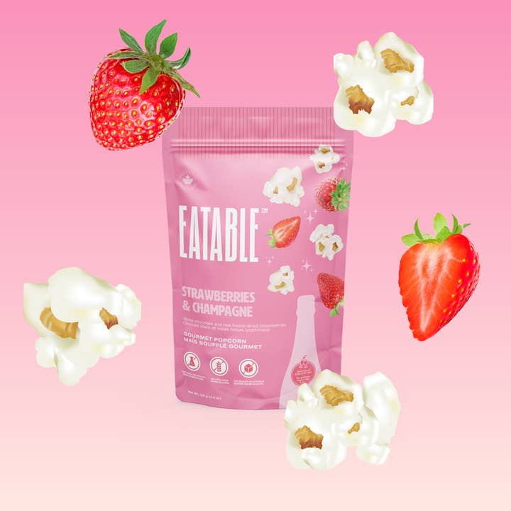 EATABLE Popcorn - Wholesale Popcorn - Strawberries & Champagne - Gourmet White Chocolate Popcorn