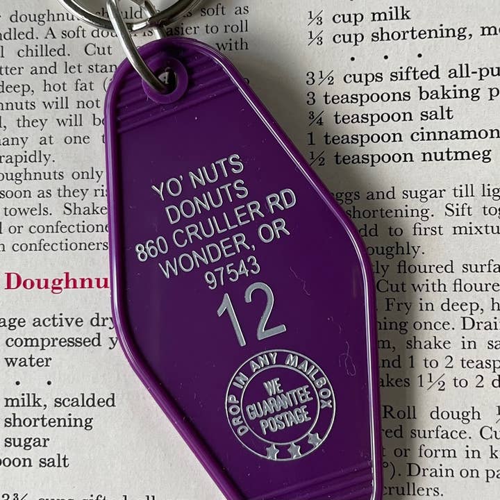 Motel Key Fob - Yo'Nuts Donuts for wholesale by The 3 Sisters Design Co.