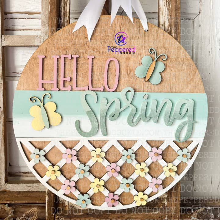 Door Hanger - Hello Spring Patterned UNFINISHED for wholesale by The Peppered Cookie