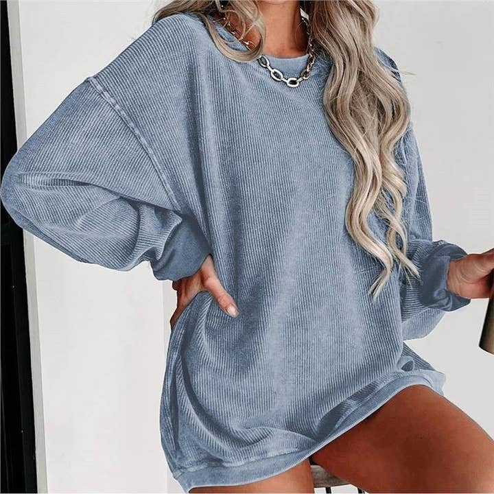 FurDecoration – wholesale Sweatshirt – Women's – Casual Loose Fit Solid Color Crewneck Sweatshirt2