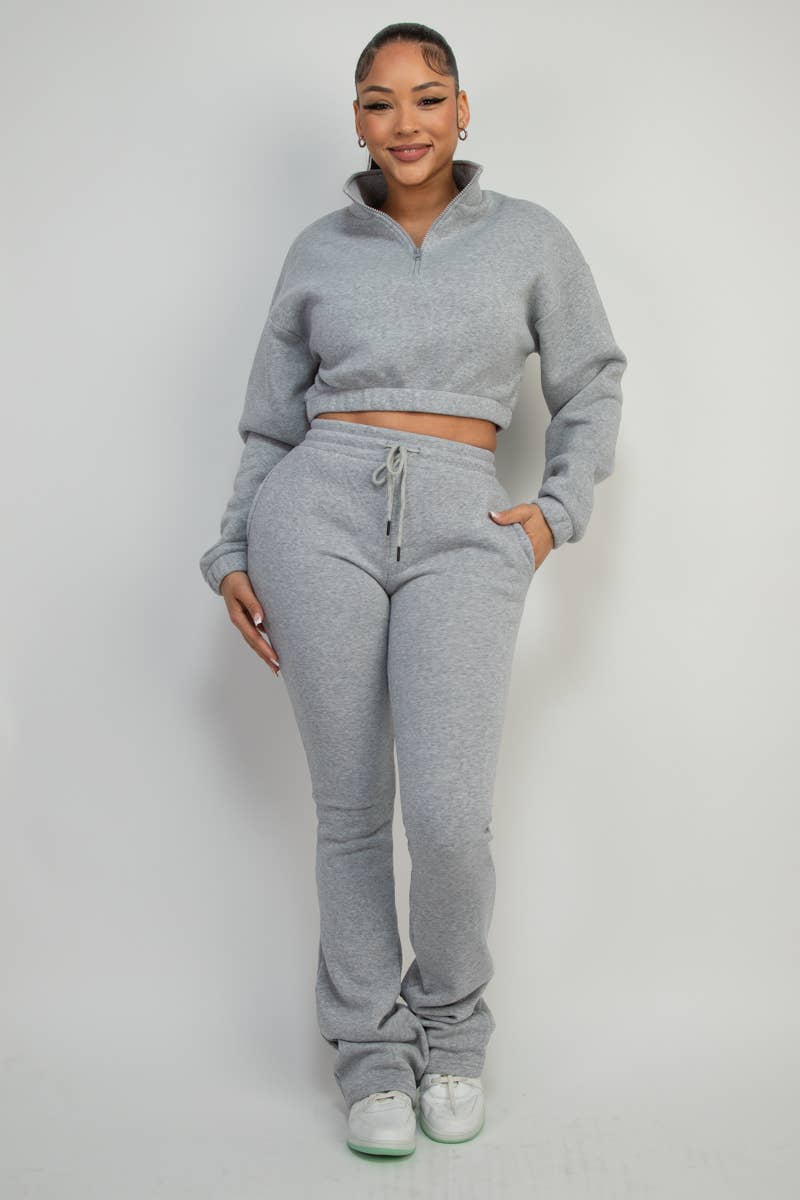 Boswell - Wholesale Lounge Set - Women's - FLEECE HALF ZIP TOP AND PANTS SETS6