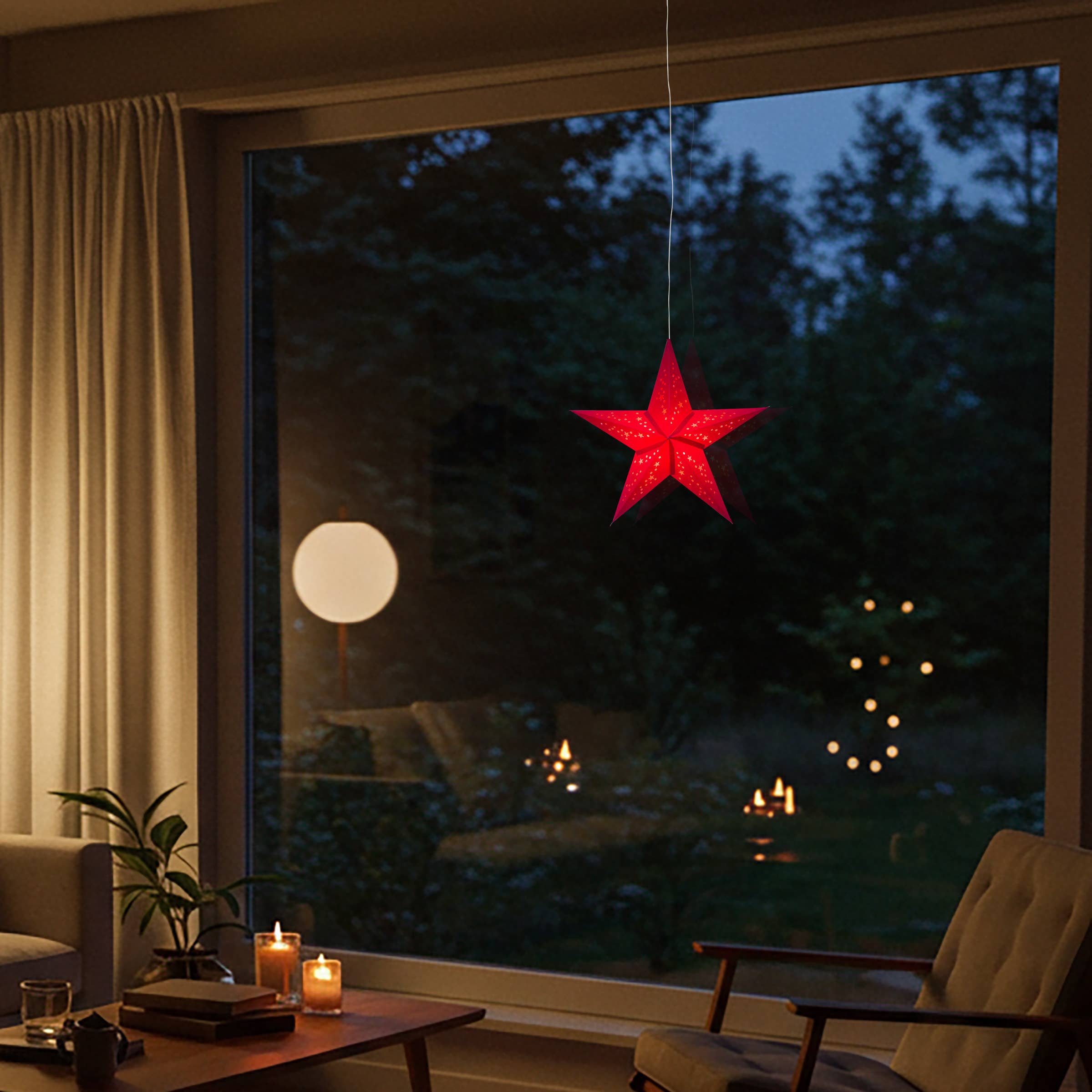 Artschatz LLC – wholesale Paper lantern/lamp – Twinkle Star ~ 5 Pointer, 15", Red Paper Star Lantern Light8