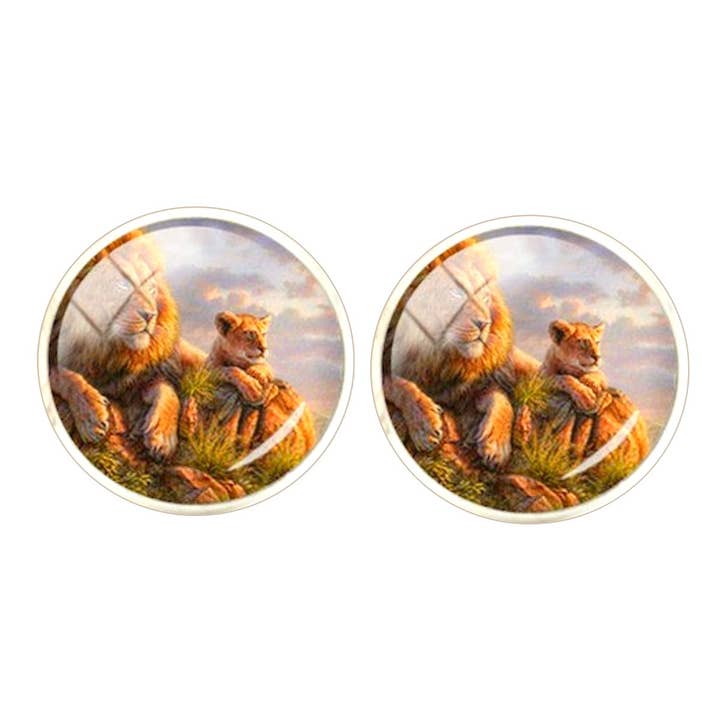 Boutons de manchette Lion Family - Beige, Vert et Bleu pour la vente par Bassin And Brown