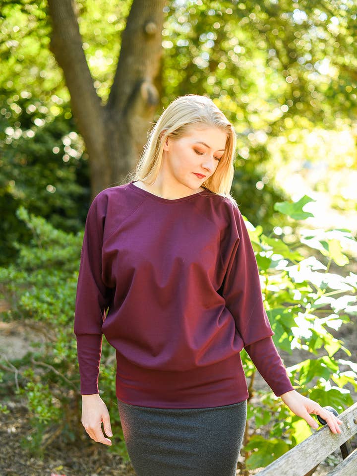 Knieriem Designs - Wholesale Knit Top - Women's - Rayon Crew Neck Ponte Top with Raglan Long Sleeves7