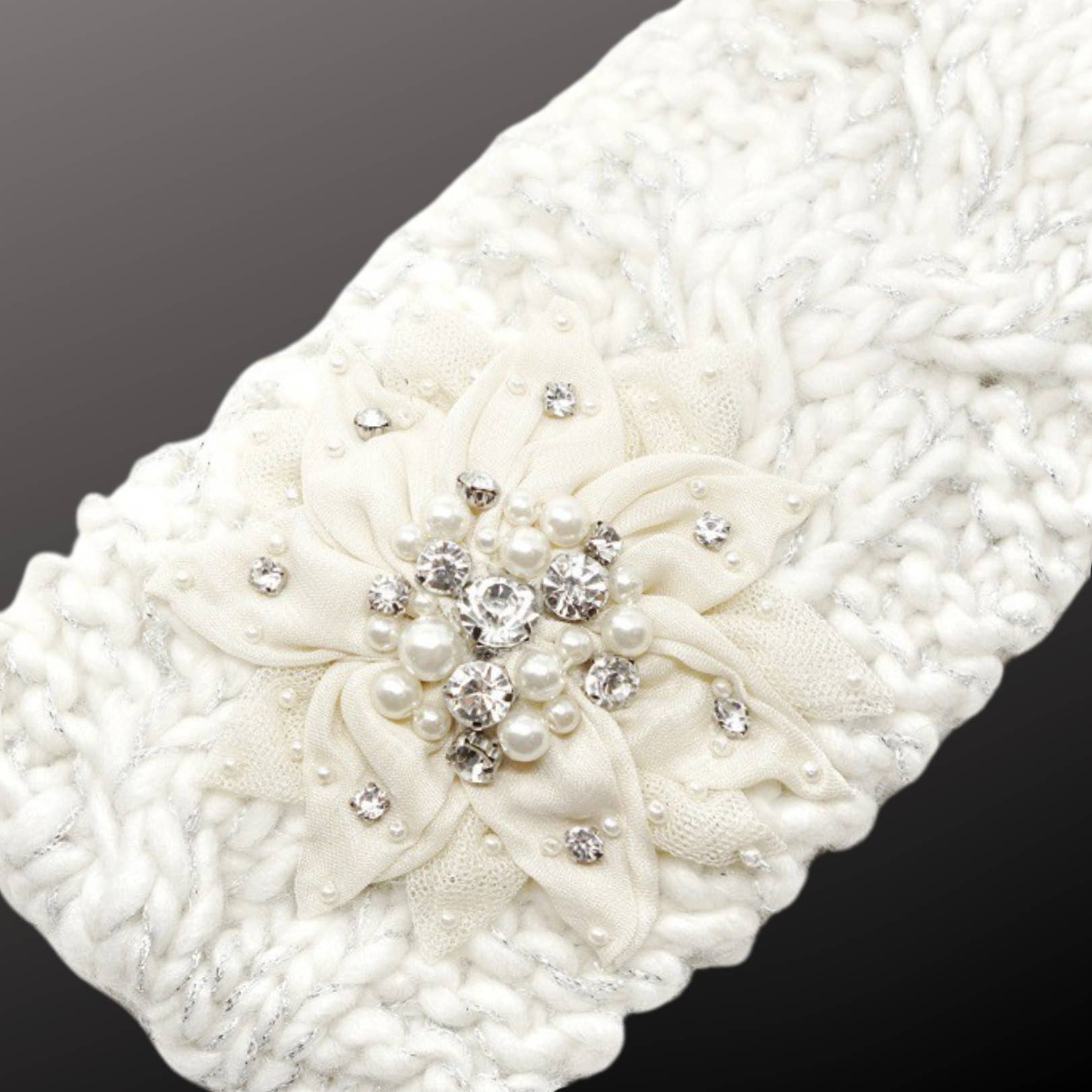 Olive & Pique – Engroshandel Pandebånd - Dame – Floral BejewelBling Glitz Knit Metallic-Lurex hovedindpakning6