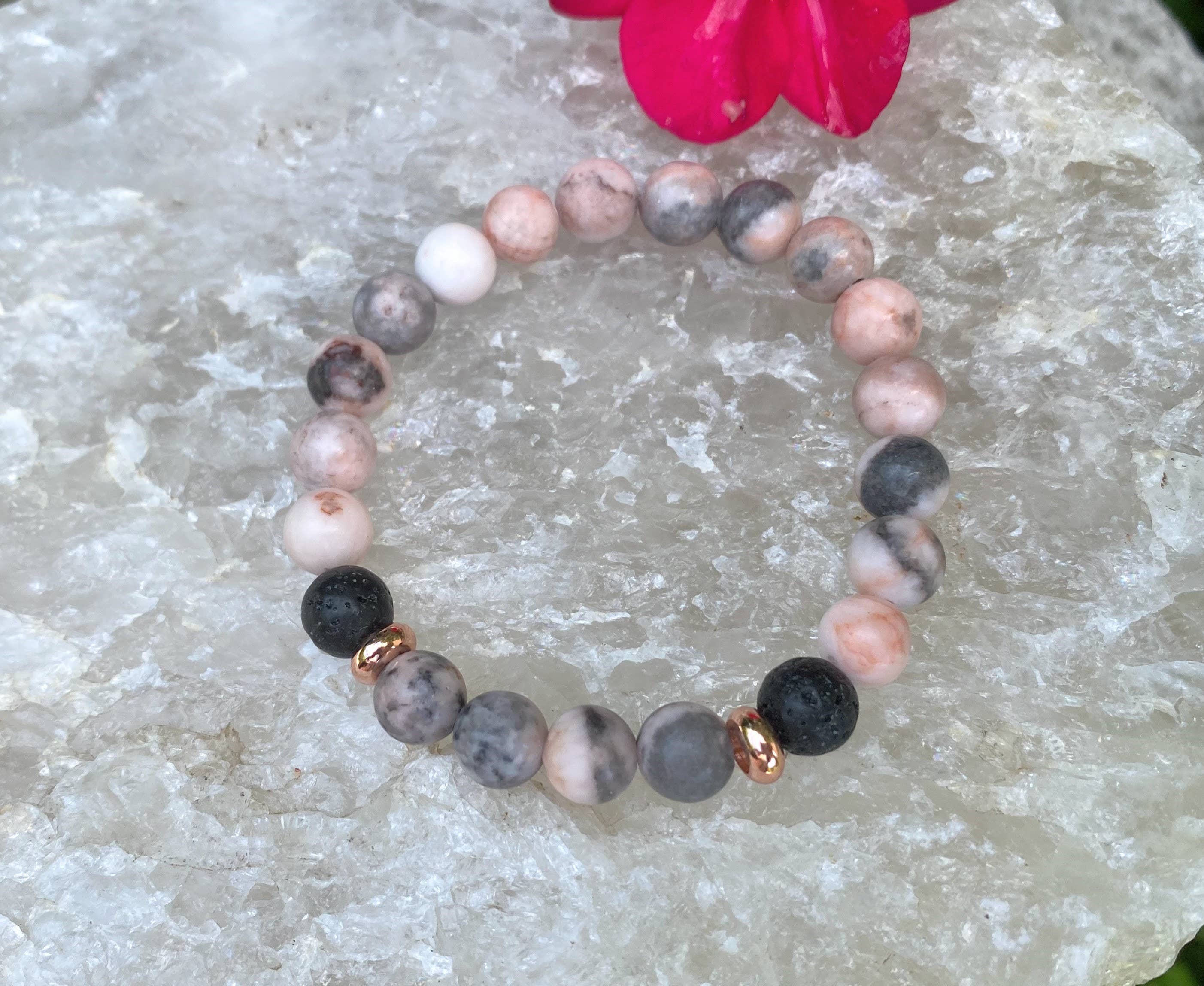 Coconut Quartz – Engroshandel Perlearmbånd – PINK JASPER ARMBÅND Pink +Grå Aromaterapi Armbånd1
