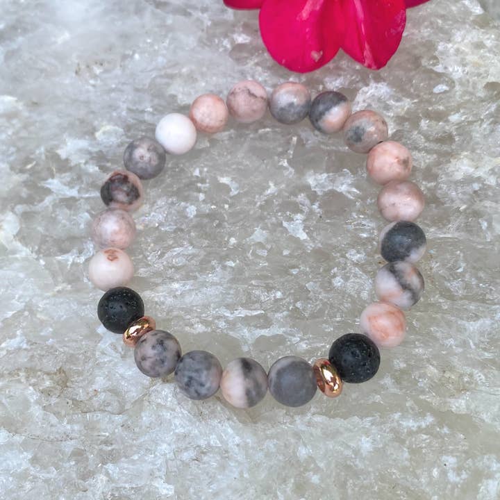Coconut Quartz – Engroshandel Perlearmbånd – PINK JASPER ARMBÅND Pink +Grå Aromaterapi Armbånd1