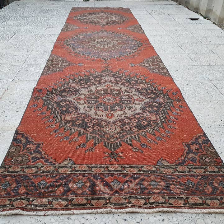 1960-talet Vintage turkisk oushak extra lång och bred löpare för wholesale av Vintage Pillows Store