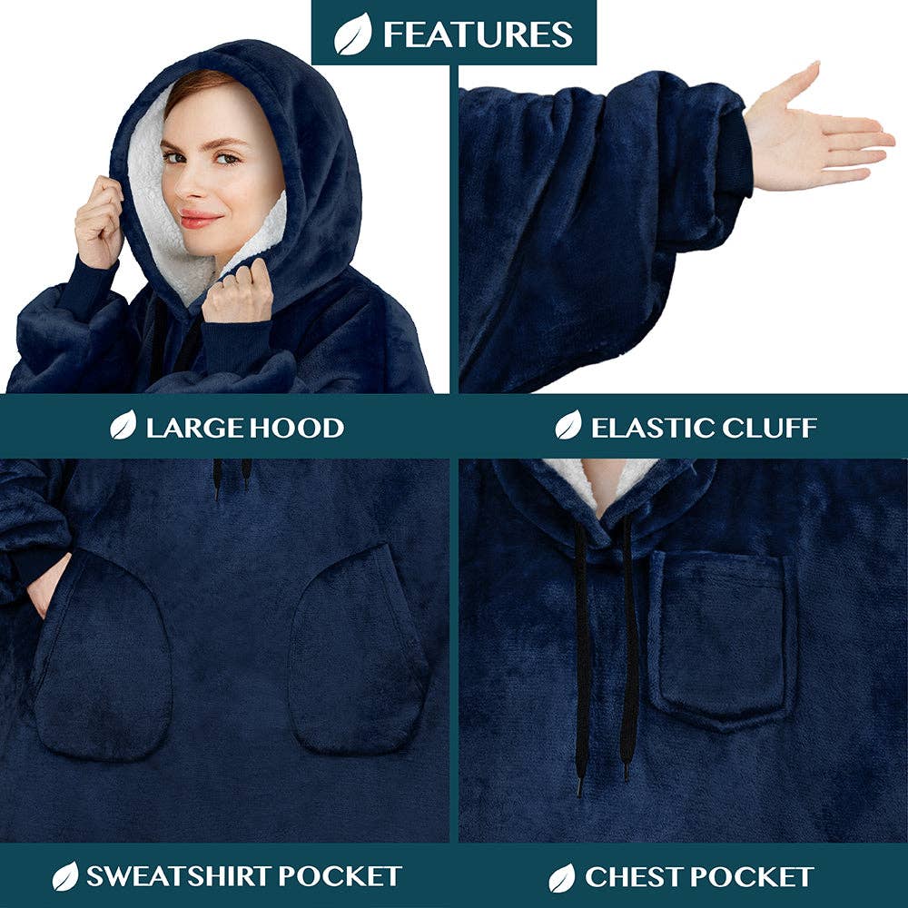 Pavilia - Wholesale Hoodie - Women's - Chest Pocket Sherpa Hoodie Blanket - Patch Pocket (Regular / Long)125