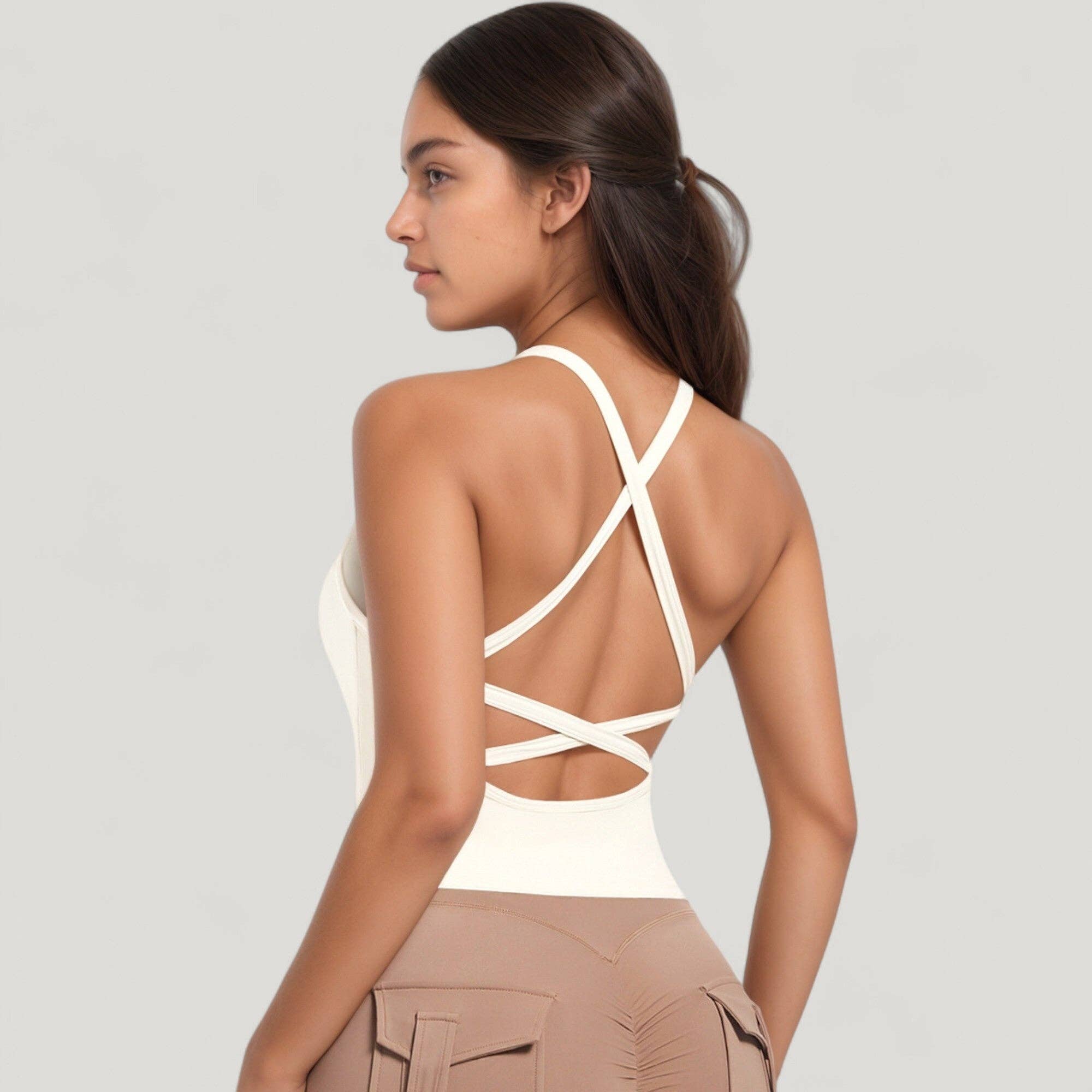 Active by Anna-Kaci - Wholesale Athletic Top - Women's - Strappy Crisscross Back Athletic Tank Top with Built-In Shel5