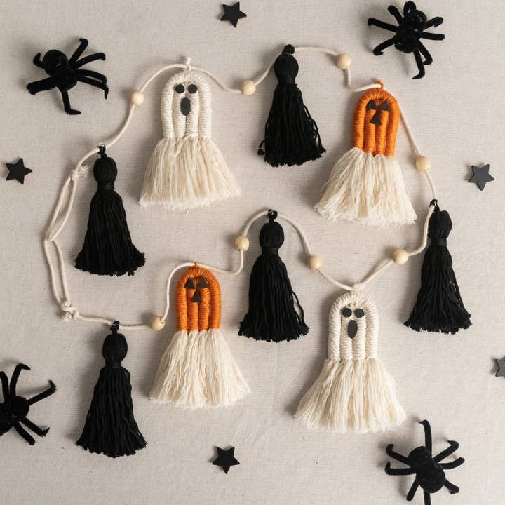 BeanDaikon - Vendita all'ingrosso Bandierine/Ghirlande - Ghirlanda Fantasma Decorazione da Parete in Macramè per Accento Festivo in Casa U1312