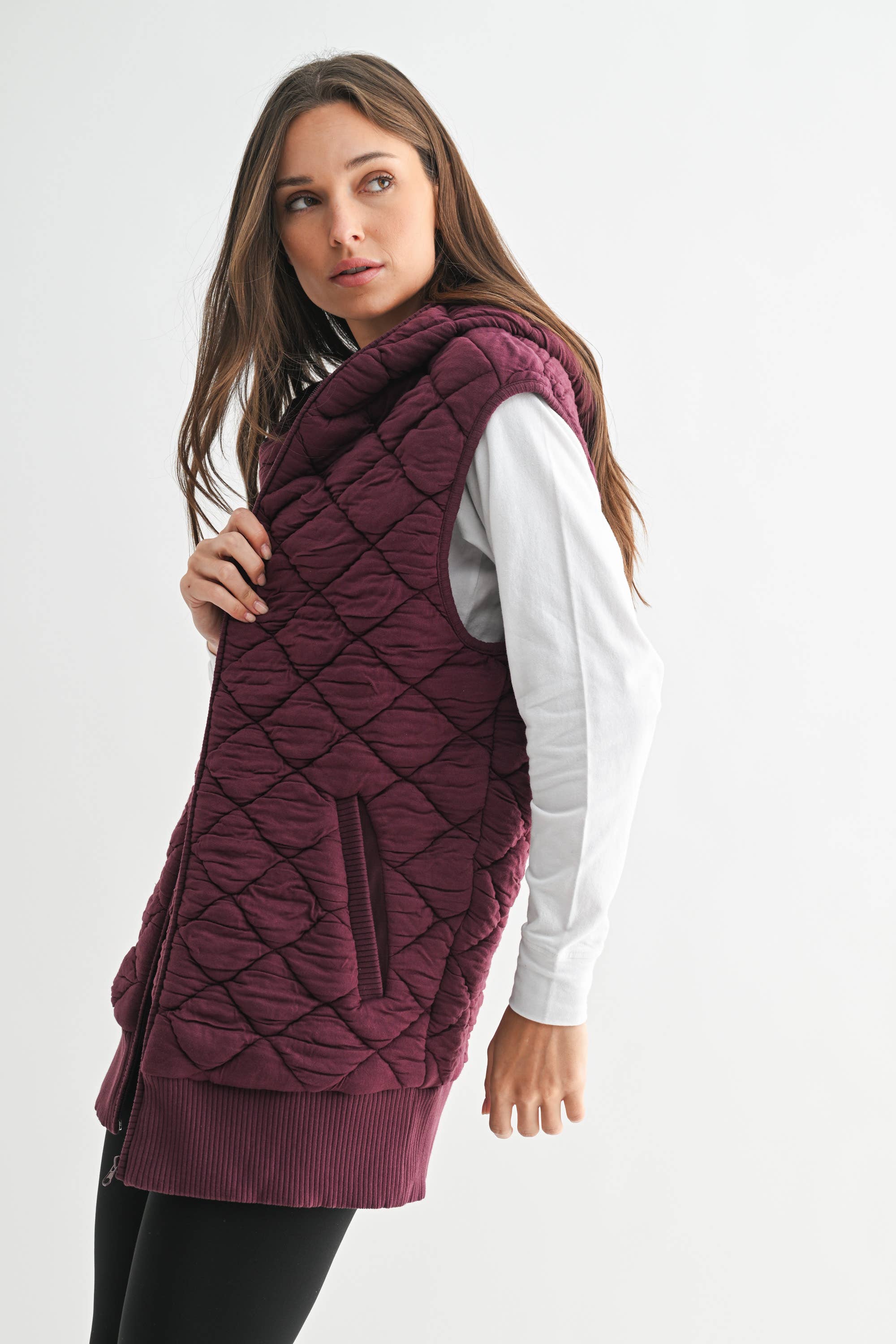 Mono B - Wholesale Outerwear Vest - Women's - Oversized Quilted Fleece Vest with Hood10