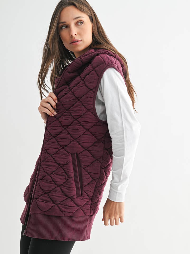 Mono B - Wholesale Outerwear Vest - Women's - Oversized Quilted Fleece Vest with Hood10