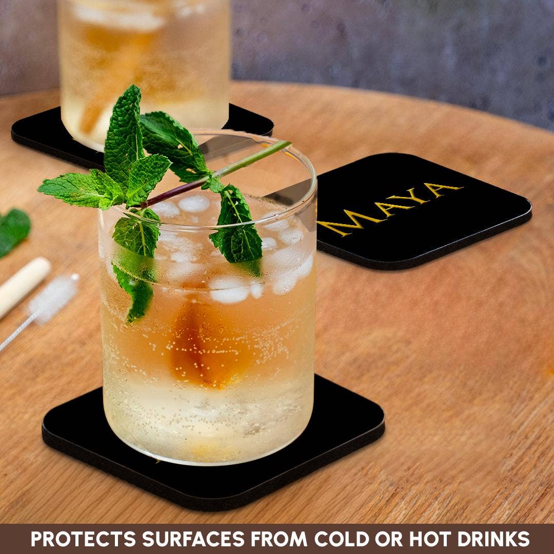 3dRose - Wholesale Coasters - 3dRose, Maya common woman name in the America. Yellow on black charm gift, Coaster9