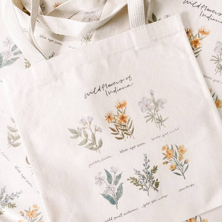 Art and Home co. - Wholesale Tote Bag - Women's - Indiana Wildflowers Watercolor Square Cotton Canvas Tote2