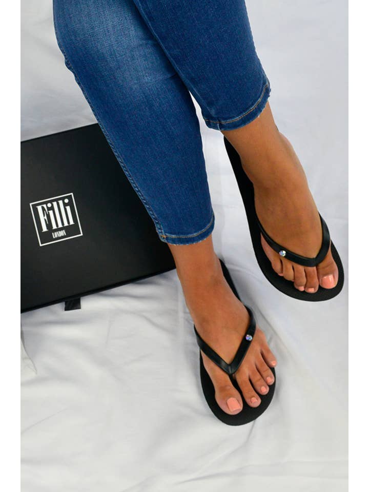 Filli London – wholesale Flip Flops – Women’s – Aurora Luxury Crystal Flip Flops - Black1