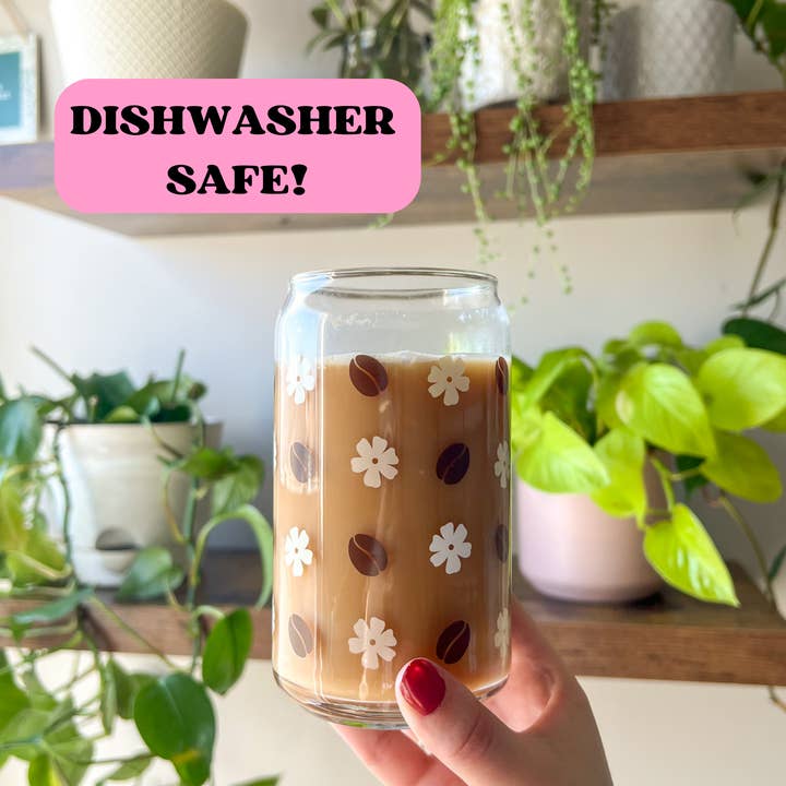 Coffee Bean 16 oz Can Glass Cup for wholesale by Emily Paige Company