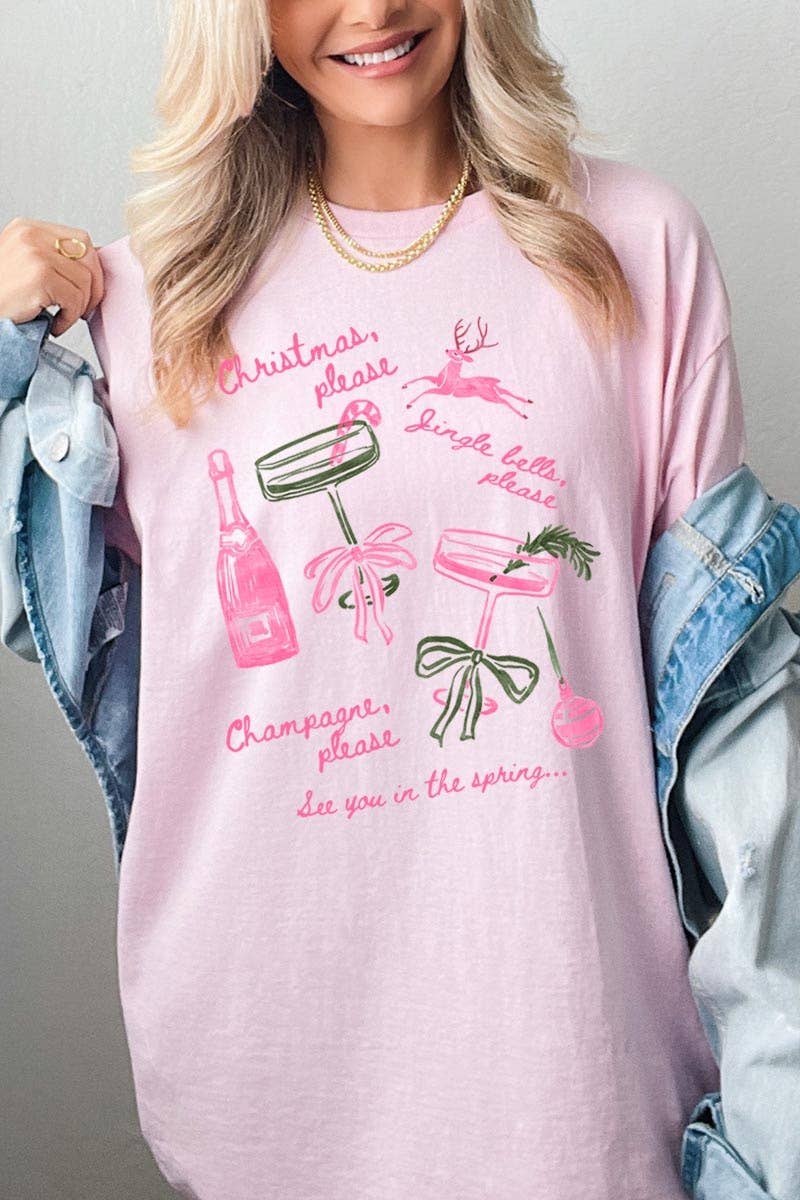 COLORBEAR – T-shirt gráfica - Mulher por atacado – T-shirt de Algodão Pesado com Gráfico de Champanhe de Natal14