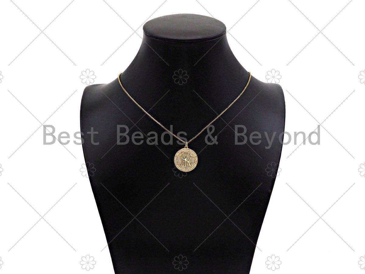BestBeads&Beyond - Wholesale Individual Charm/Pendant - Gold Filled New York Yankees Logo On Round Cion Shape Pendant, 18K Gold Filled Medallion Charm,Necklace Bracelet Charm,20x22mm,Sku#F13993