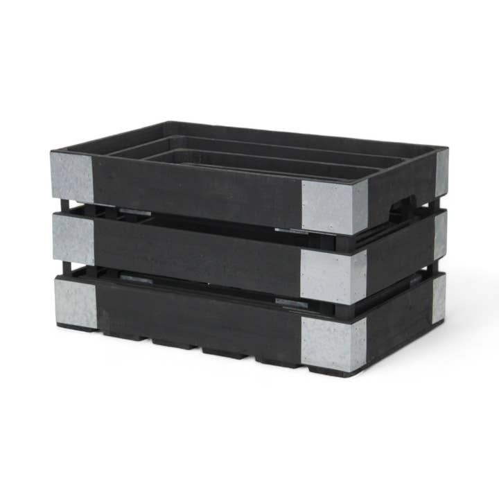 Cheungs Home Decor - Wholesale Storage Bin - Set of 4 Slatted Wood Crates & Galvanized Corner Accent6