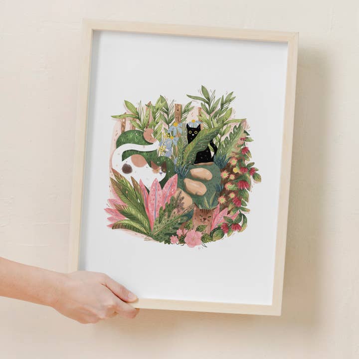 Cats In the Garden art print by Anna Cheng for wholesale by Anna Cheng Design