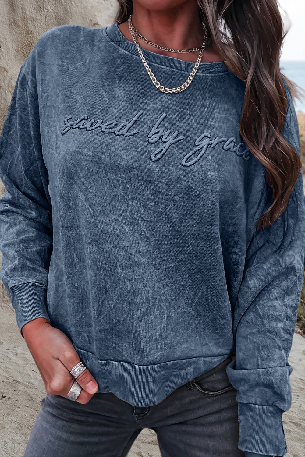 Aapparella - Wholesale Sweatshirt - Women's - Saved by grace Embroidery Mineral Wash Sweatshirt | S-XL7