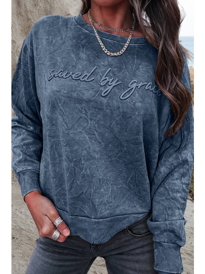 Aapparella - Wholesale Sweatshirt - Women's - Saved by grace Embroidery Mineral Wash Sweatshirt | S-XL7