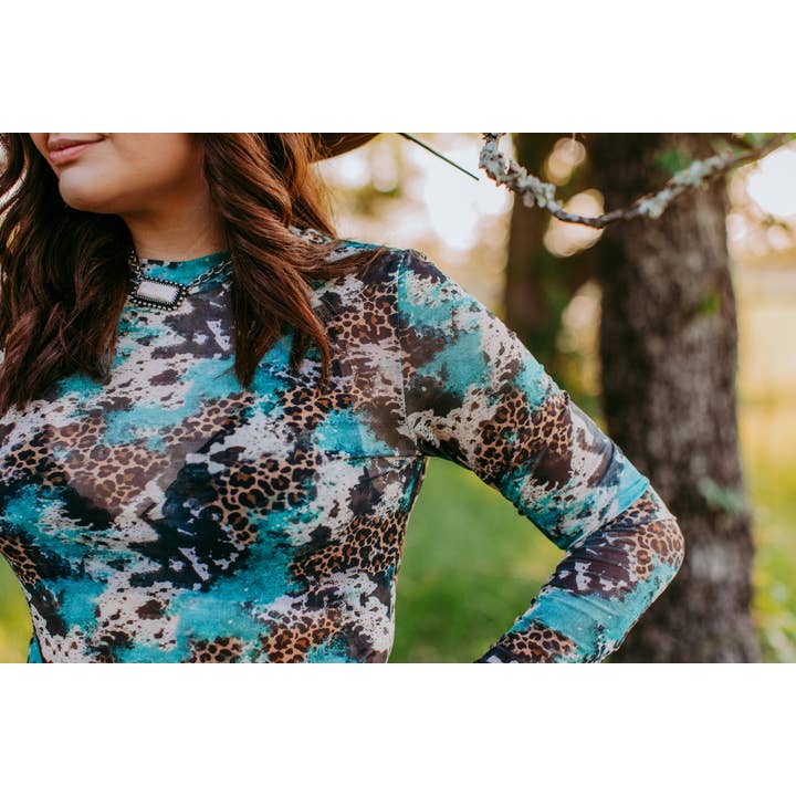 Mixed MK466 Mix Print LS Mesh Top for wholesale on Faire