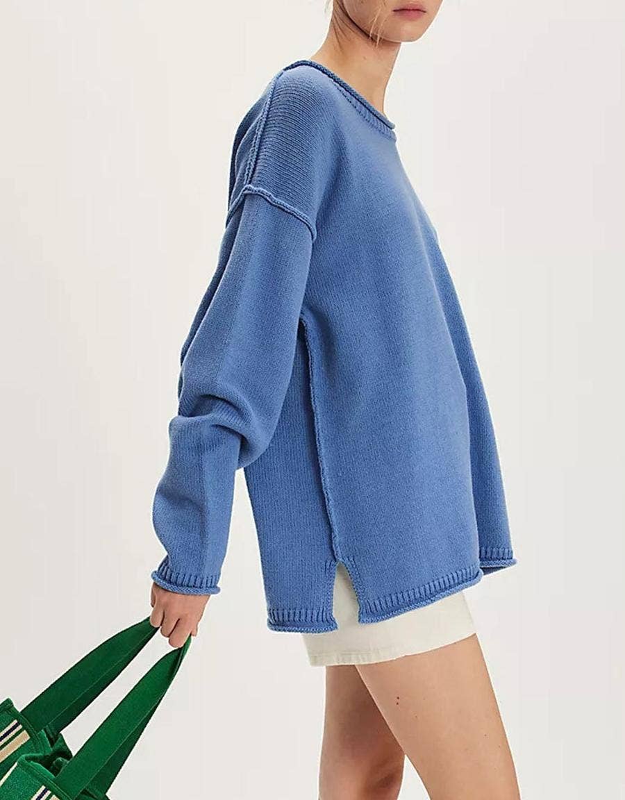 Suhkasana – wholesale Pullovertröja - Dam – Överdimensionerad Mysig Stickad Tröja med Rund Hals – Vintertröja3