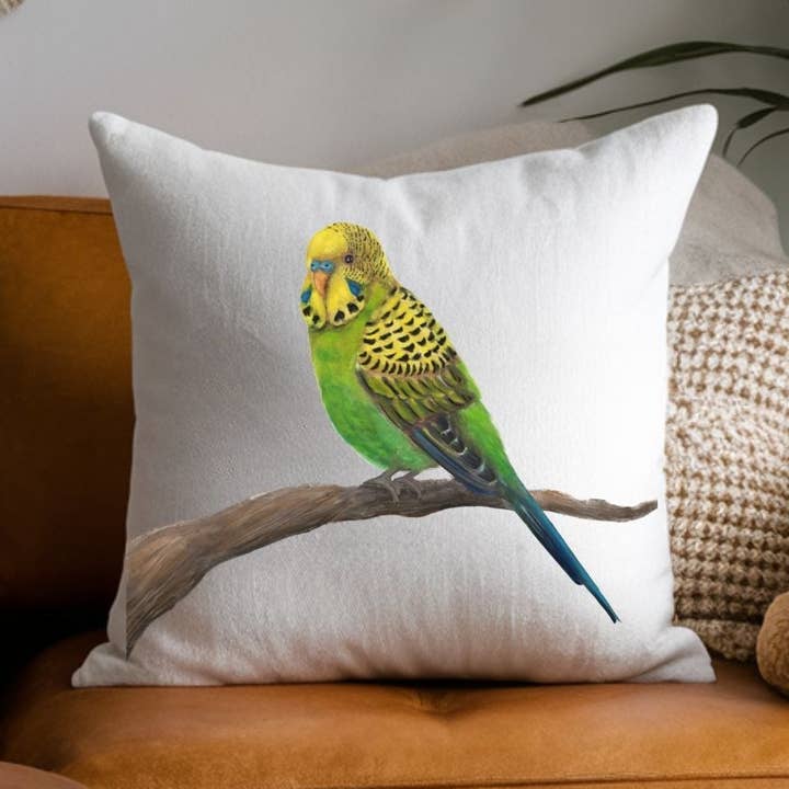 Groene Parkiet Kussen voor wholesale door MerikaArt