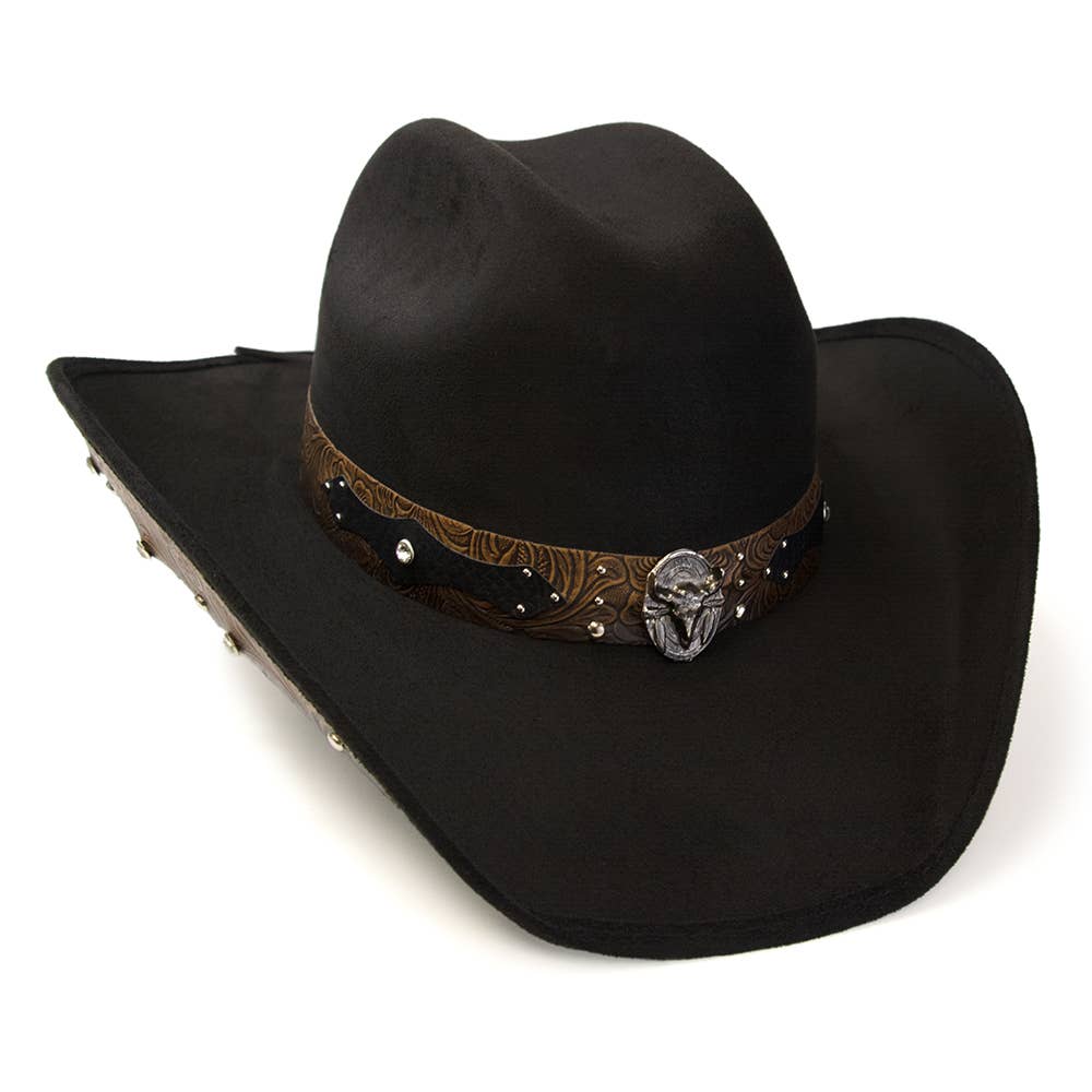 Western Express - Vendita all'ingrosso Cappello da cowboy - Unisex - Cappello Western in Camoscio con Teschio di Bue e Lati in Pelle1