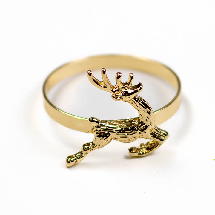 The Royal Standard - Wholesale Napkin Ring - Leaping Deer Napkin Ring Gold 2"