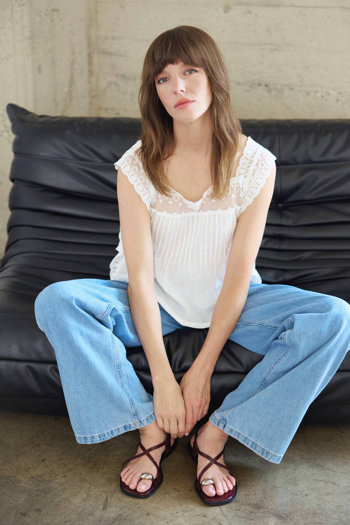 Daisy Embroidered Lace Self-Tie Sides Cotton Top for wholesale on Faire4