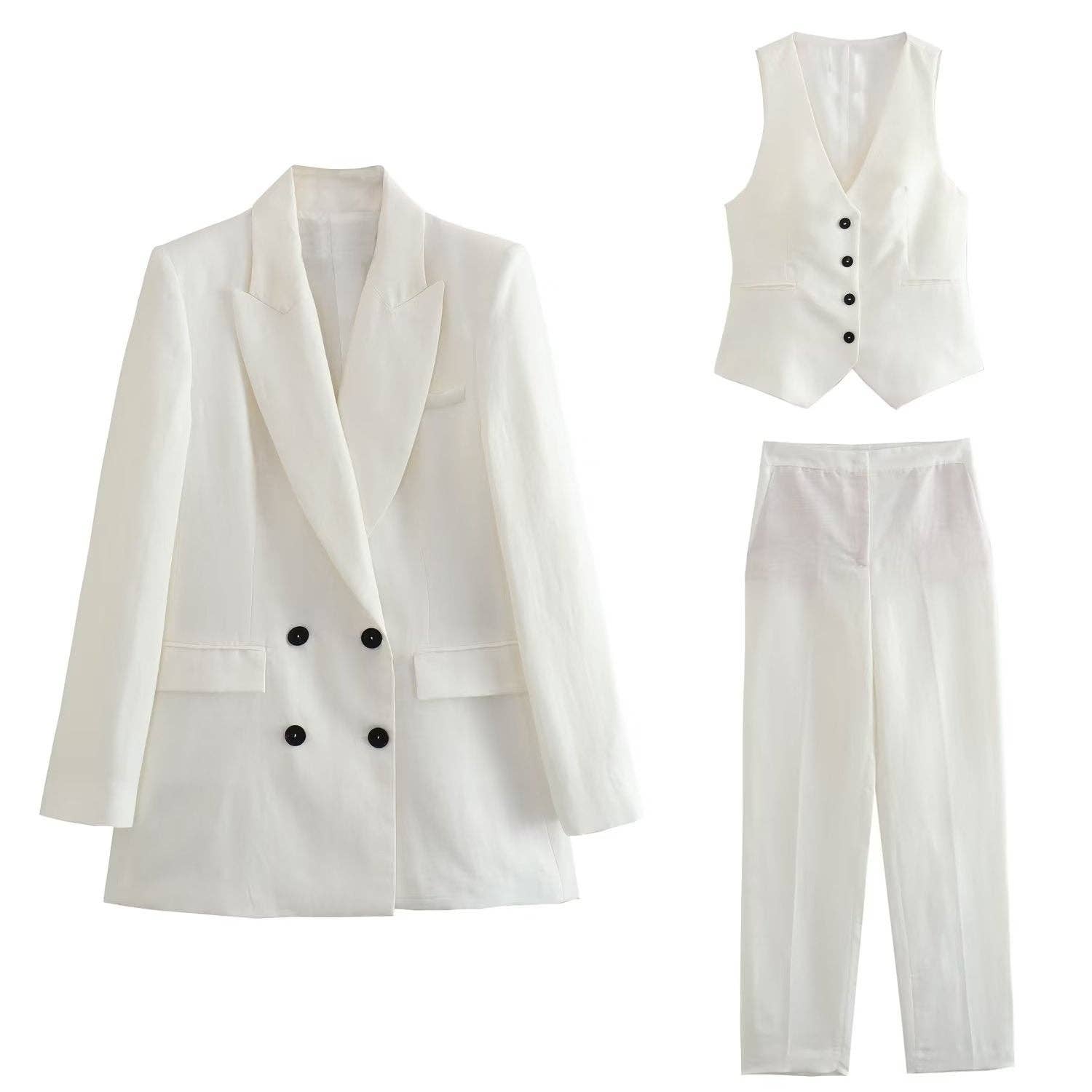 Marayn - Wholesale Suit Set - Women's - Linen Suit Set Blazer Vest and Trousers  Chic Export32