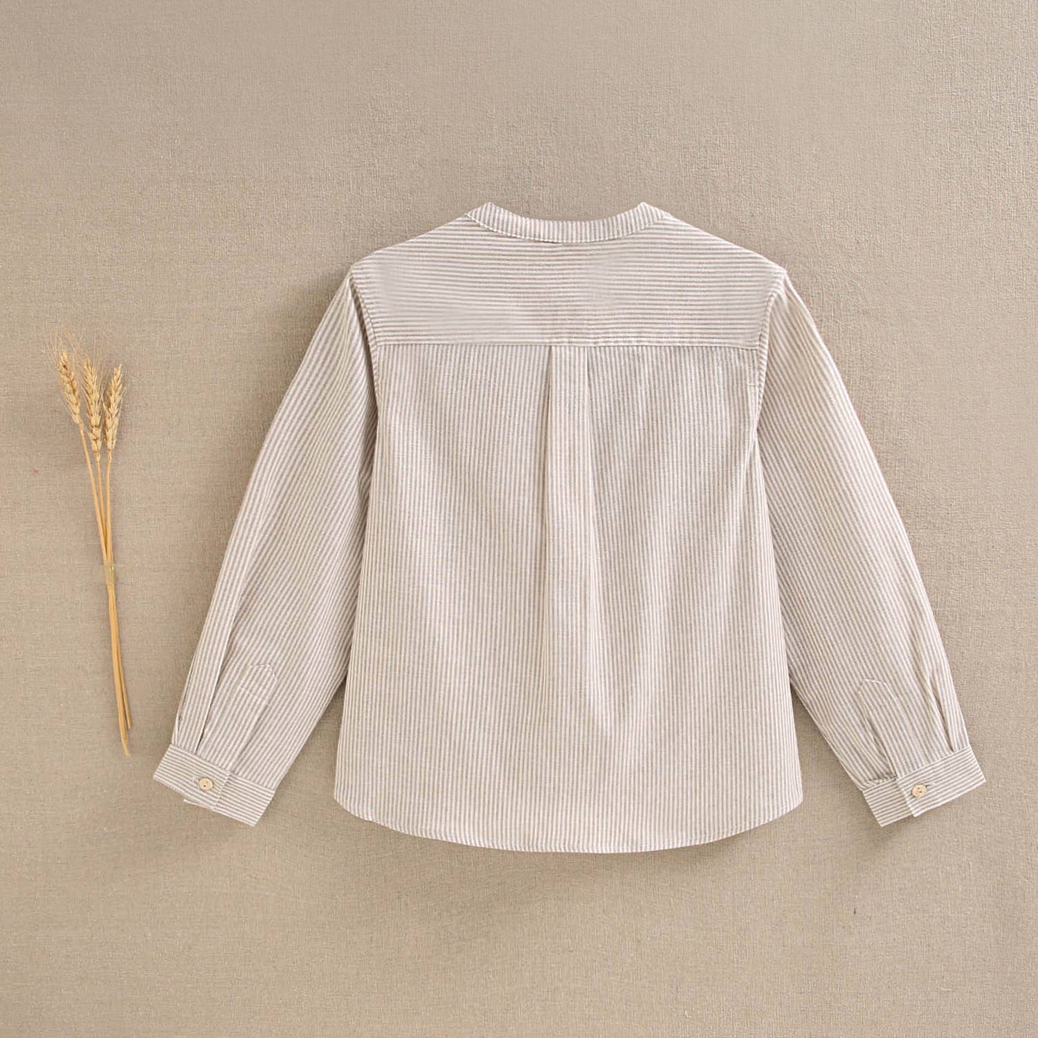 Dadati - Wholesale Button Down Shirt - Kids - Long-sleeved shirt for boys with stripes in tan beige2