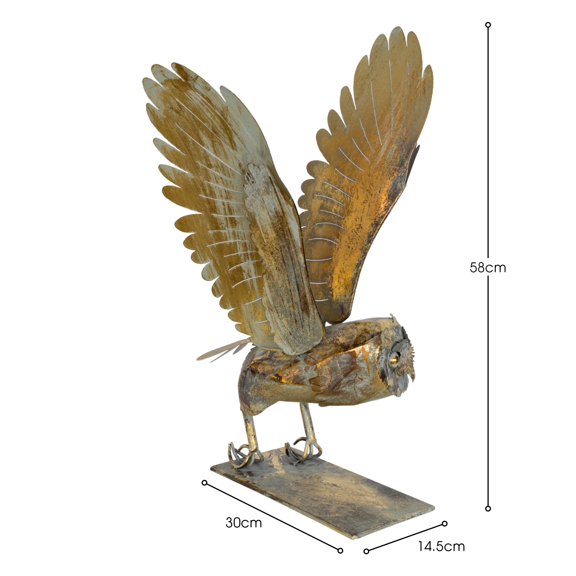 Febland - Vendita all'ingrosso Scultura - Scultura di gufo dorato con ali spiegate in metallo4