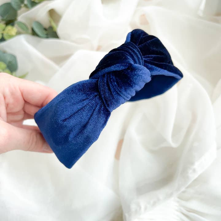 Nine Designs Ltd - Wholesale Fashion Headband - Women's - Knot Headband - Navy Blue Velvet, Christmas Hair Accessory