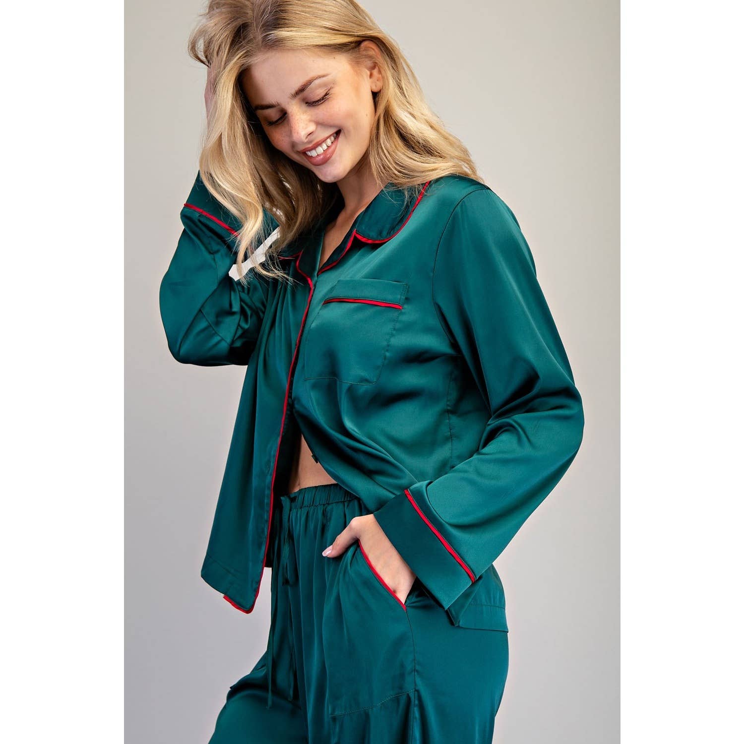 STYLE USA - Vente Haut et bas de pyjama – femme - Ensemble de détente en satin8