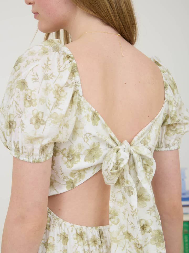 Blu Pepper - Wholesale Dress - Women's - FLORAL OPEN BACK WITH TIE TIERED MINI DRESS