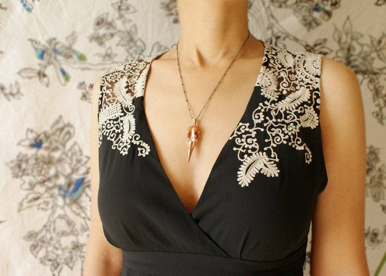 SORA DESIGNS - Wholesale Pendant/Charm Necklace - Antique Gold Bird Skull Statement Necklace, Raven Skull Pend1