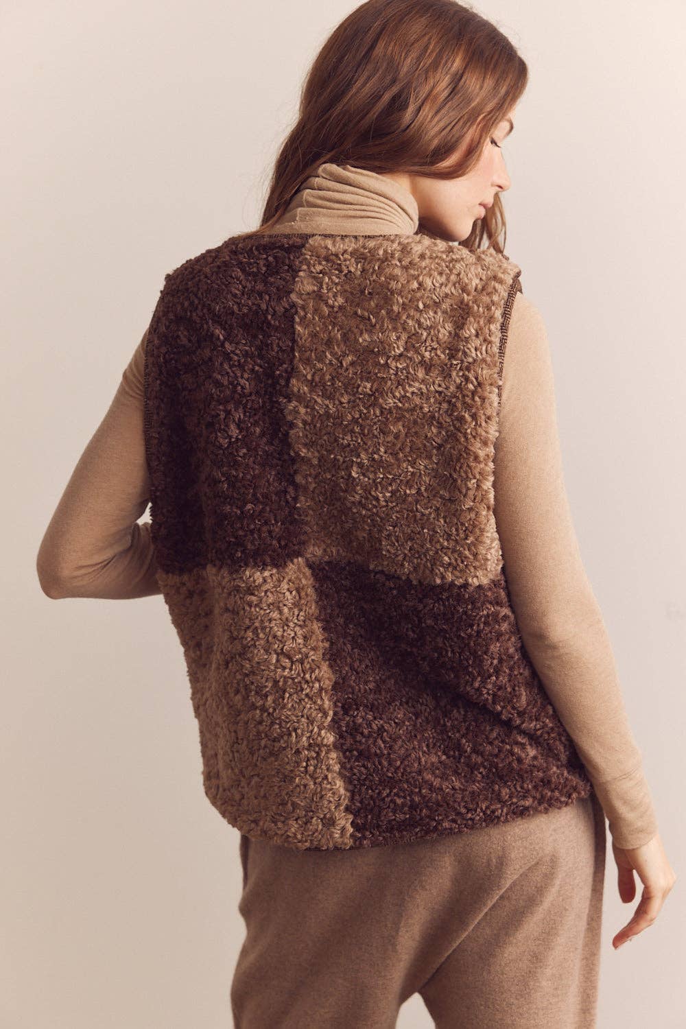 Mocha Brown Color block wool blend shepherd reversible vest  for wholesale on Faire8