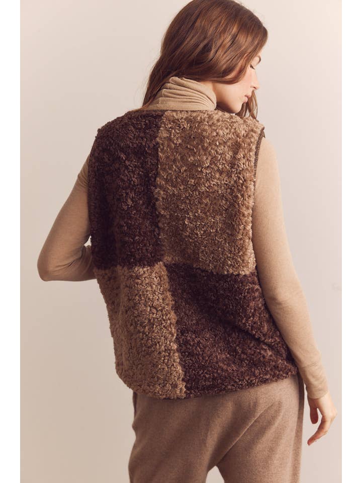 Mocha Brown Color block wool blend shepherd reversible vest for wholesale on Faire8