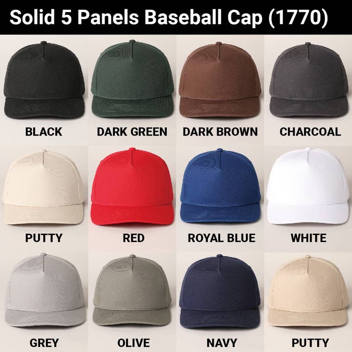 Fashion City - Wholesale Baseball Cap - Unisex - Custom Embroidery Solid Colored Cotton 5 Panels Cap