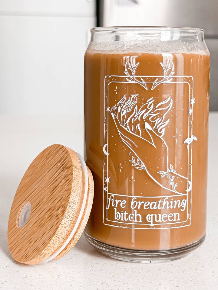 Fire Breathing Bitch Queen Beer Can Glass, 16oz for wholesale by Sunbeam Shop Co