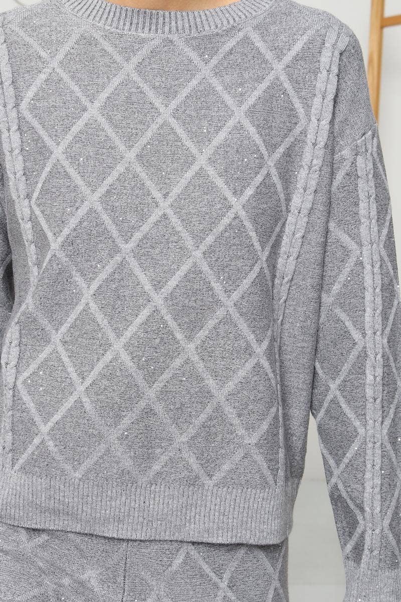 DIX-ONZE – wholesale Top & pants set (NOT Loungewear) – Women's – Diamond Knit Set – Crew Neck Sweater & Wide-Leg Pants3