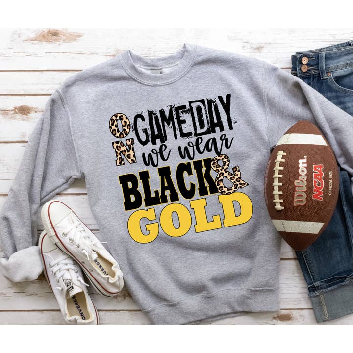 The Red Rival Wholesale - Wholesale Graphic Sweatshirt - Women's - On Gameday we wear Black & Gold Grey Sweatshirt