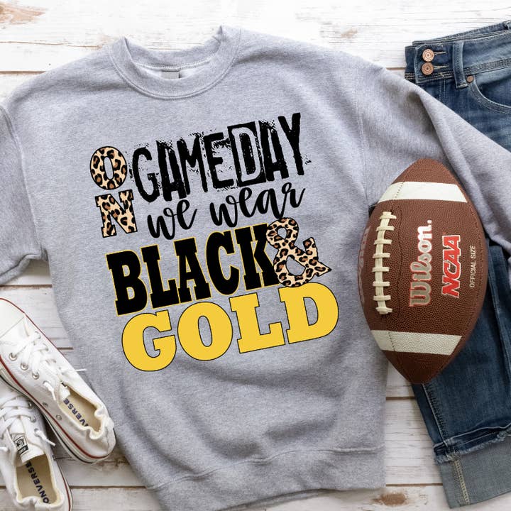 The Red Rival Wholesale - Wholesale Graphic Sweatshirt - Women's - On Gameday we wear Black & Gold Grey Sweatshirt0