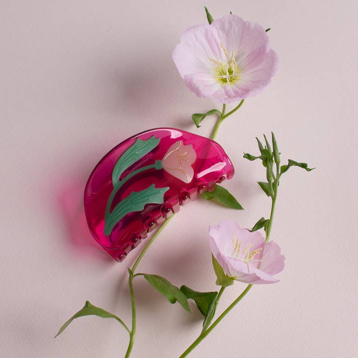 WINONA IRENE - Wholesale Hair Clip - Women's - Fuchsia and Pink Acetate Mexican Primrose Hair Claw